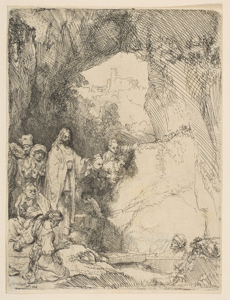 The Raising of Lazarus, liten tallerken, 1642. av Rembrandt van Rijn