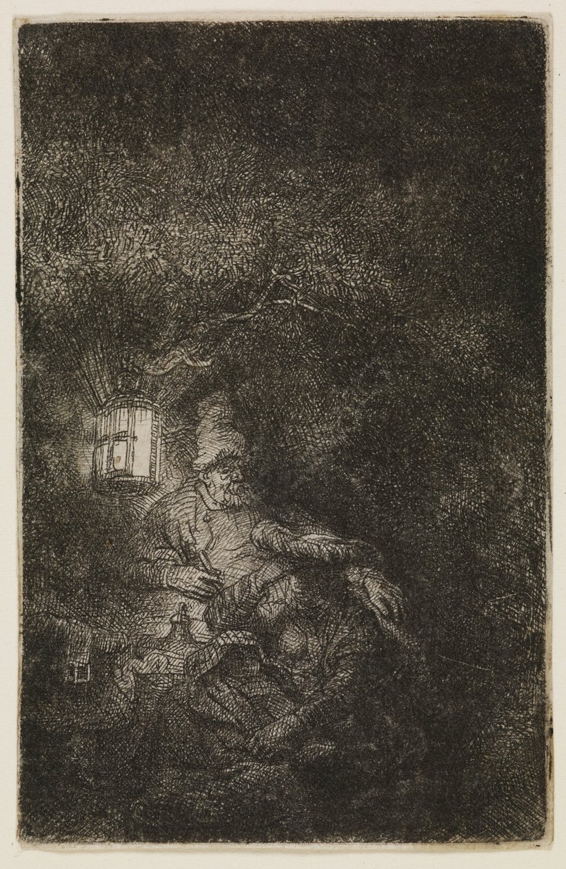 Hvilen om bord på flyet (et nattstykke) av Rembrandt van Rijn