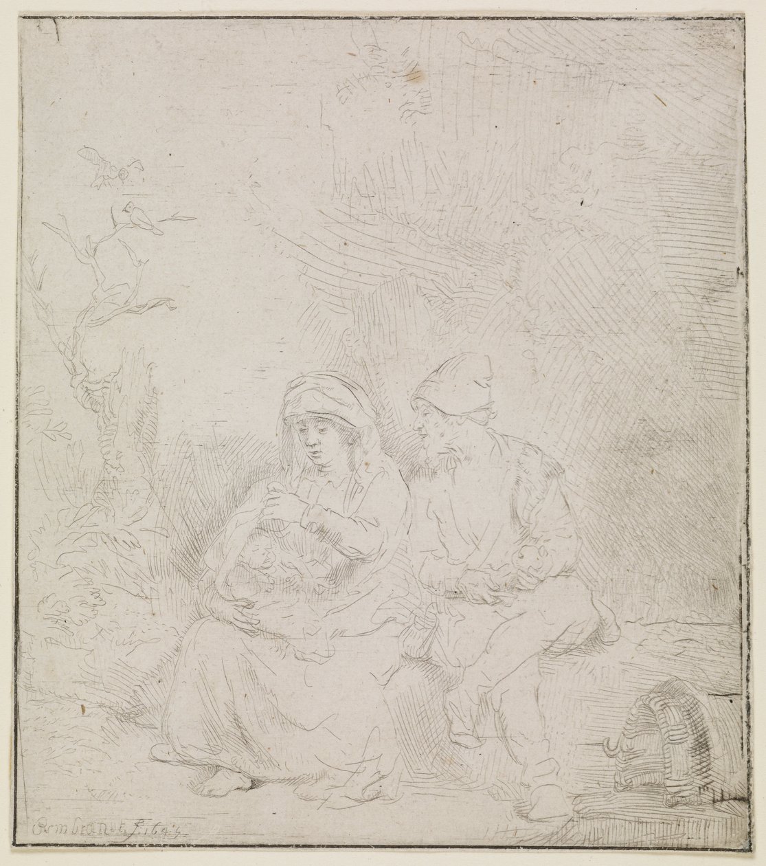 Hvilen om bord på flyet (lett etset) av Rembrandt van Rijn