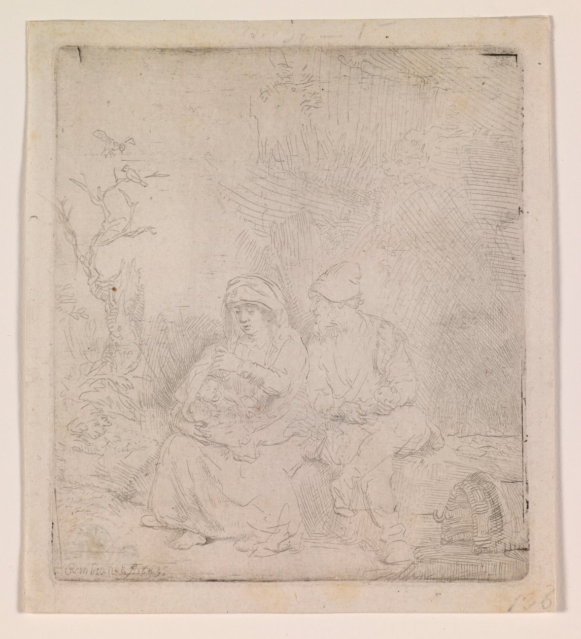 Hvilen under flyturen (lett etset) av Rembrandt van Rijn
