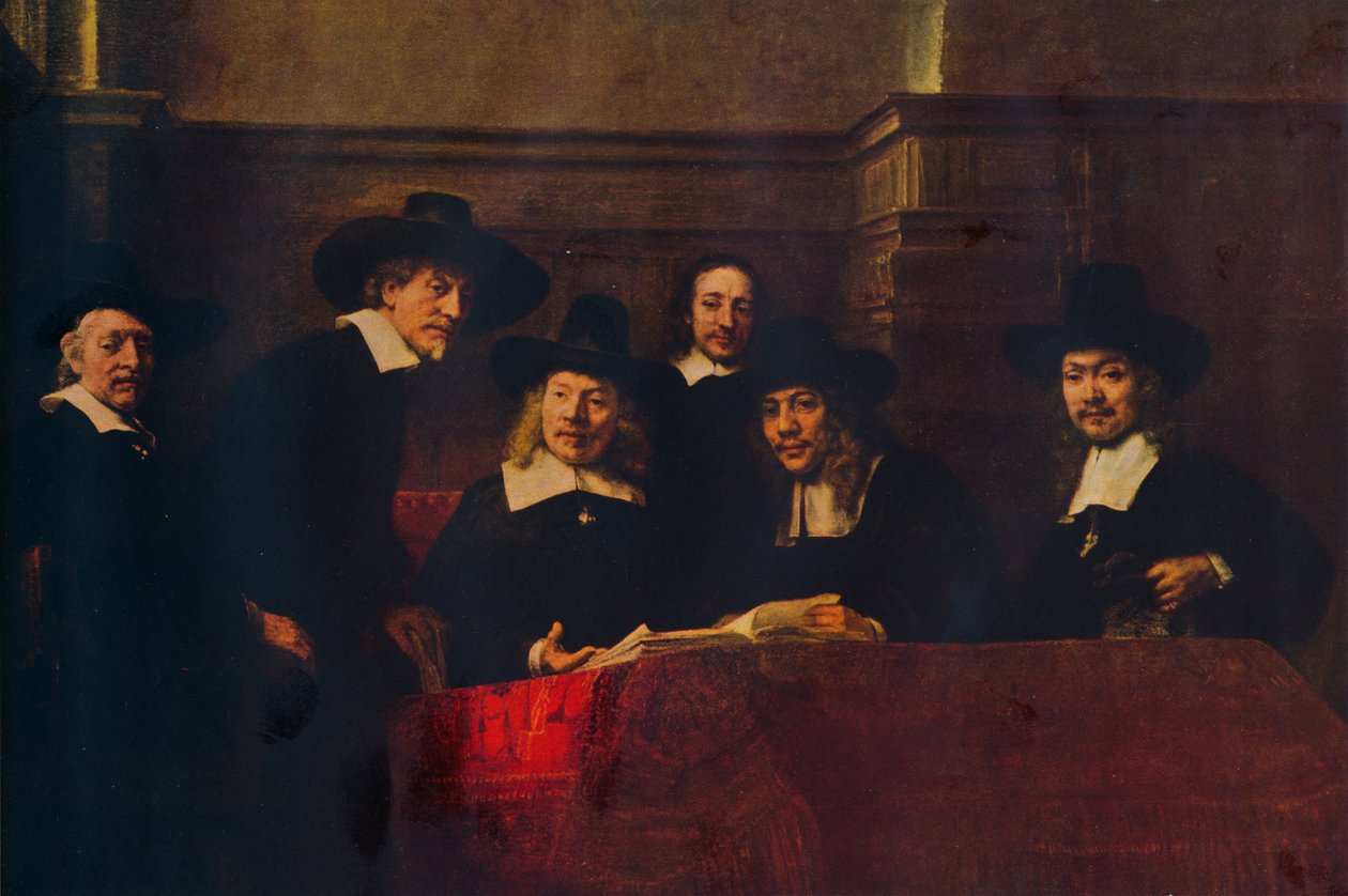 Prøvetakerne, 1662, 1938. av Rembrandt van Rijn