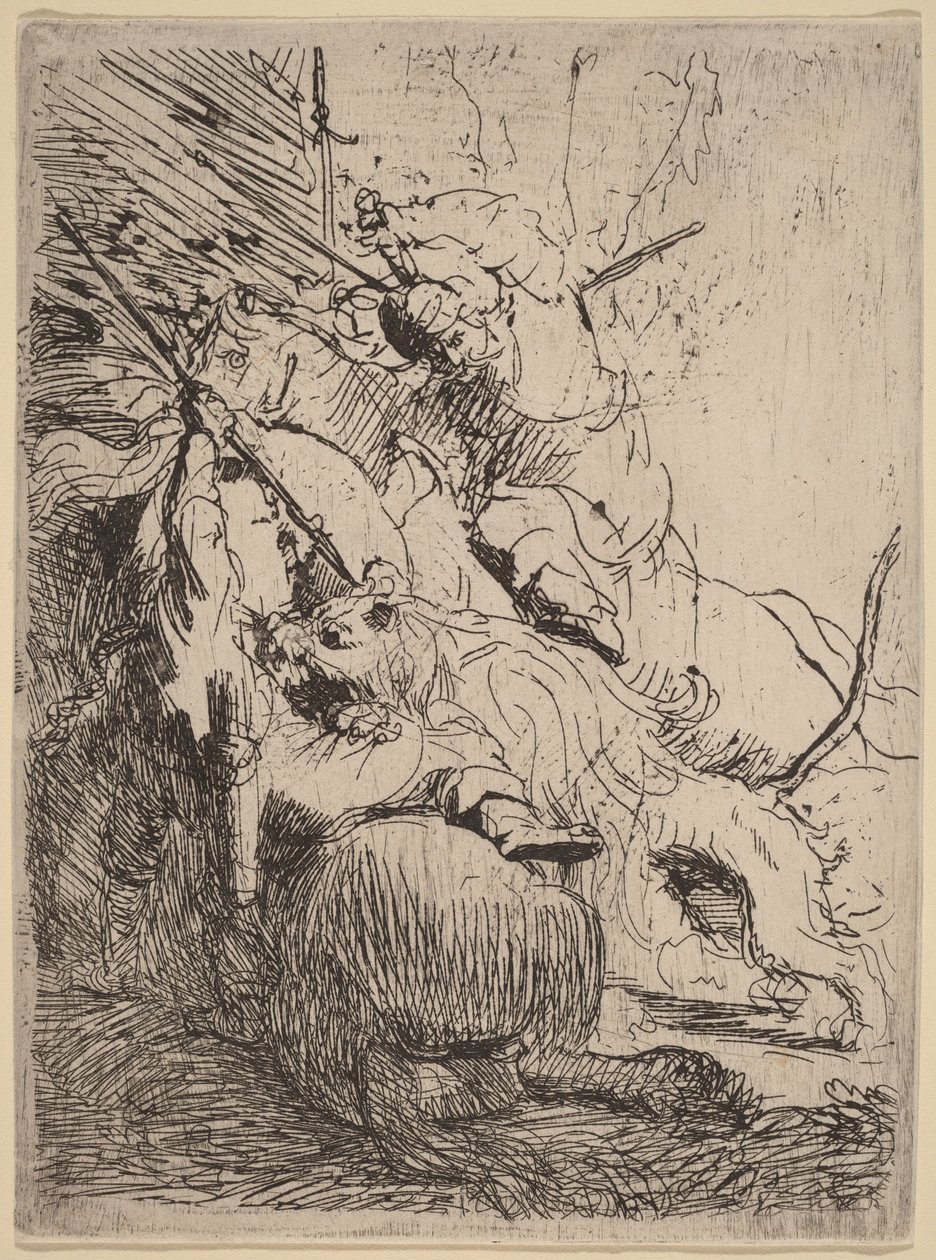 Den lille løvejakten (med én løve) av Rembrandt van Rijn
