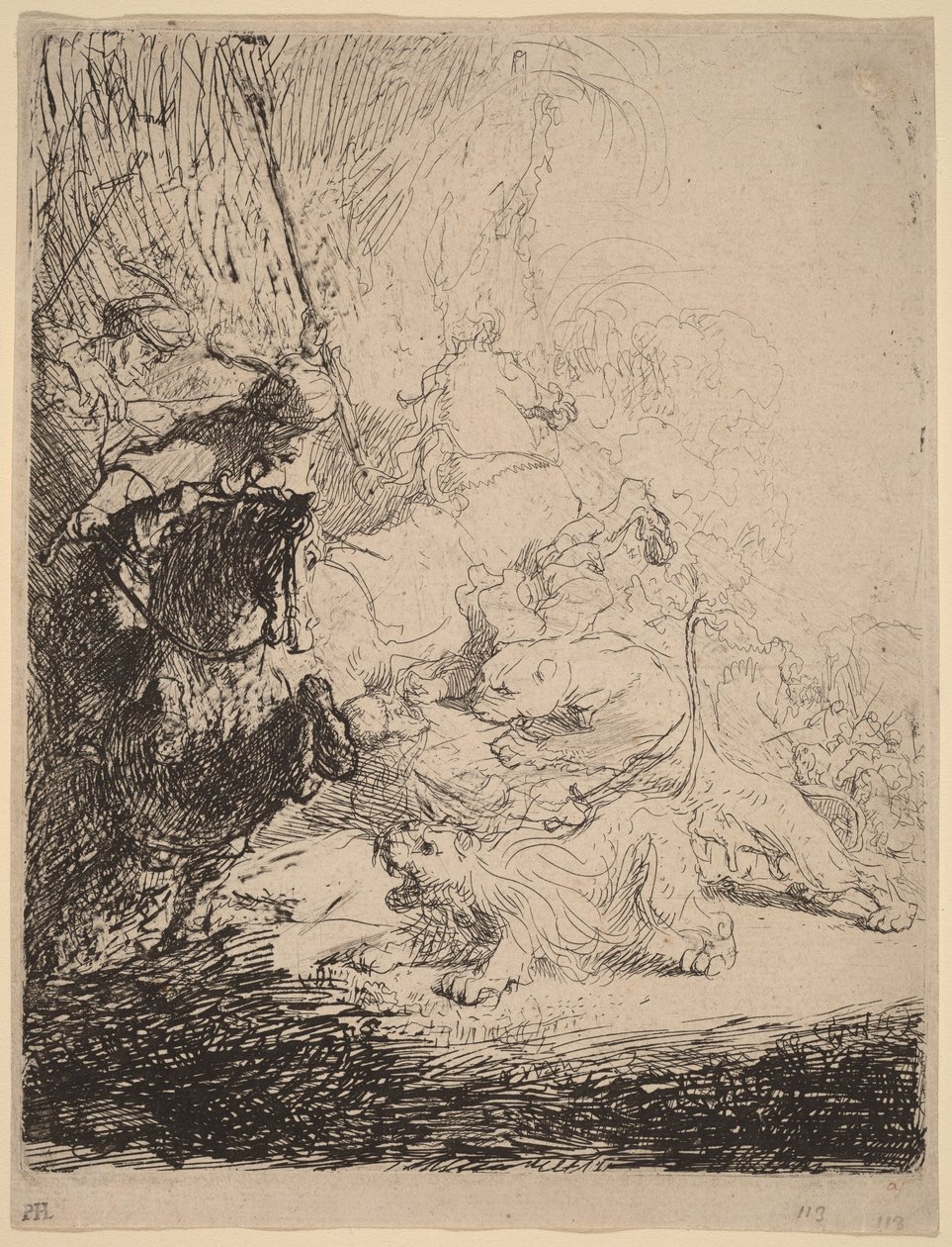 Den lille løvejakten (med to løver) av Rembrandt van Rijn