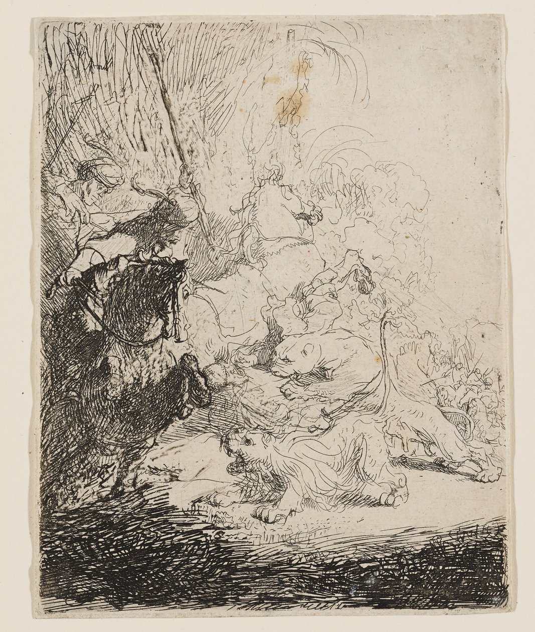 Den lille løvejakten (med to løver) av Rembrandt van Rijn