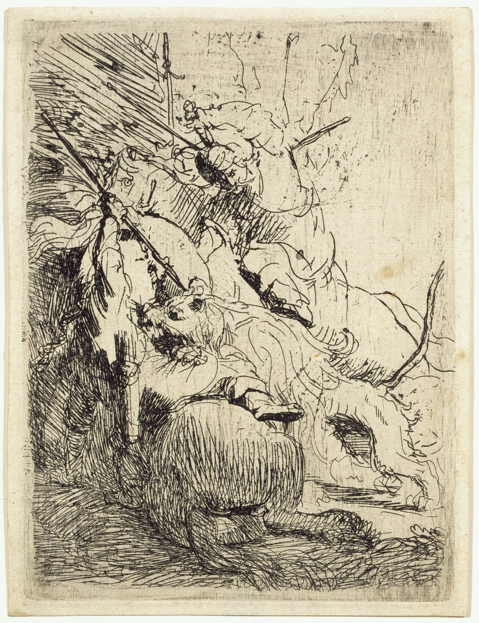 Den lille løvejakten (med én løve) av Rembrandt van Rijn