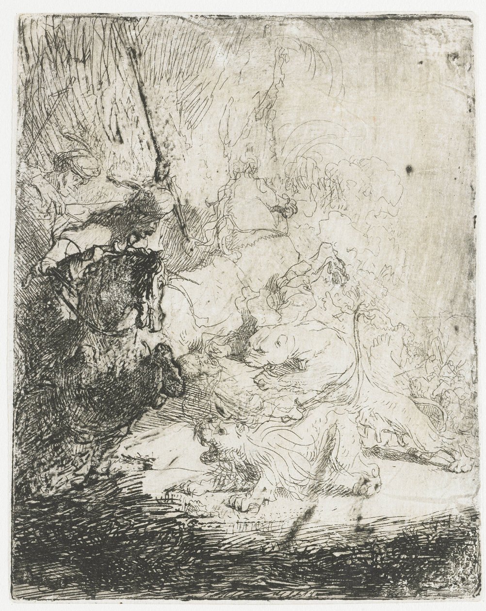 Den lille løvejakt, med to løver av Rembrandt van Rijn