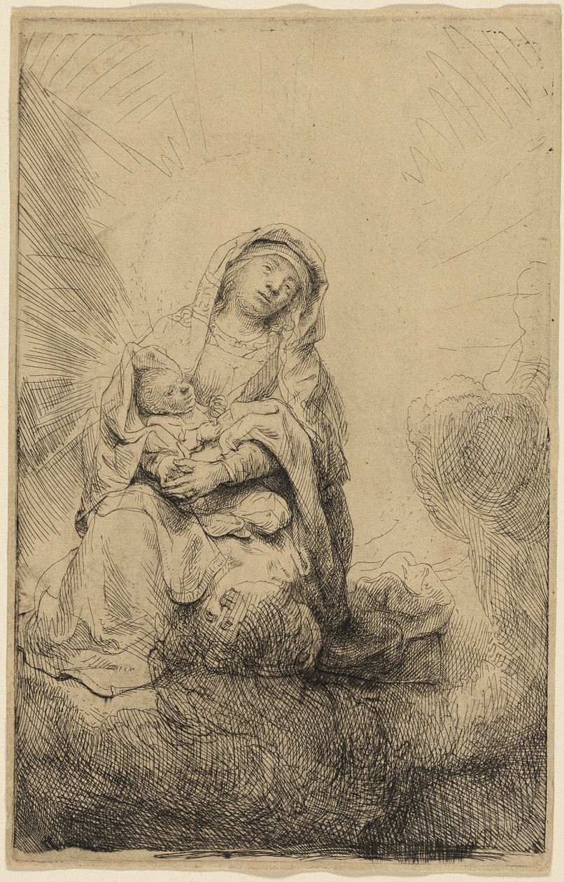 Jomfruen og barnet i skyene av Rembrandt van Rijn