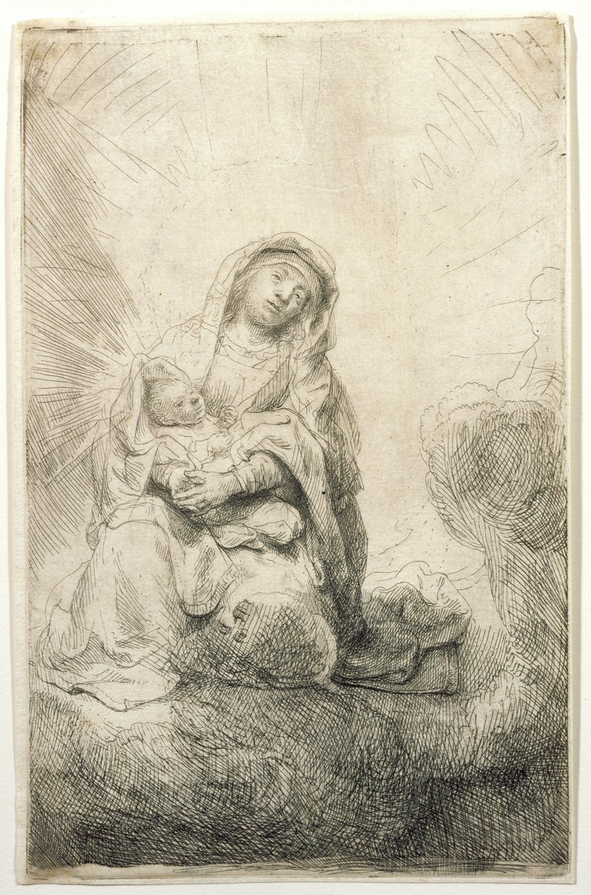 Jomfruen med barnet i skyene av Rembrandt van Rijn