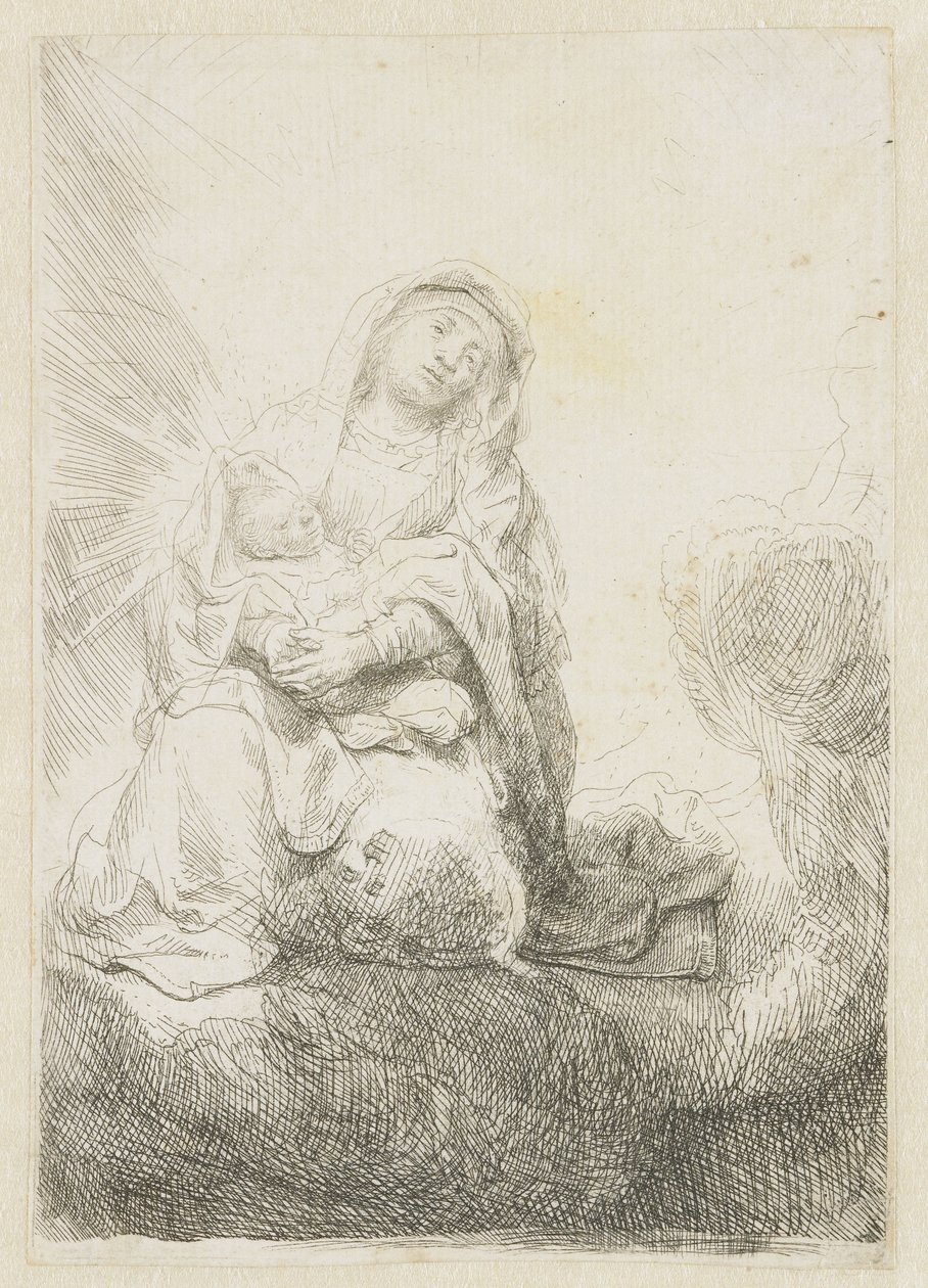 Jomfruen og barnet i skyene av Rembrandt van Rijn