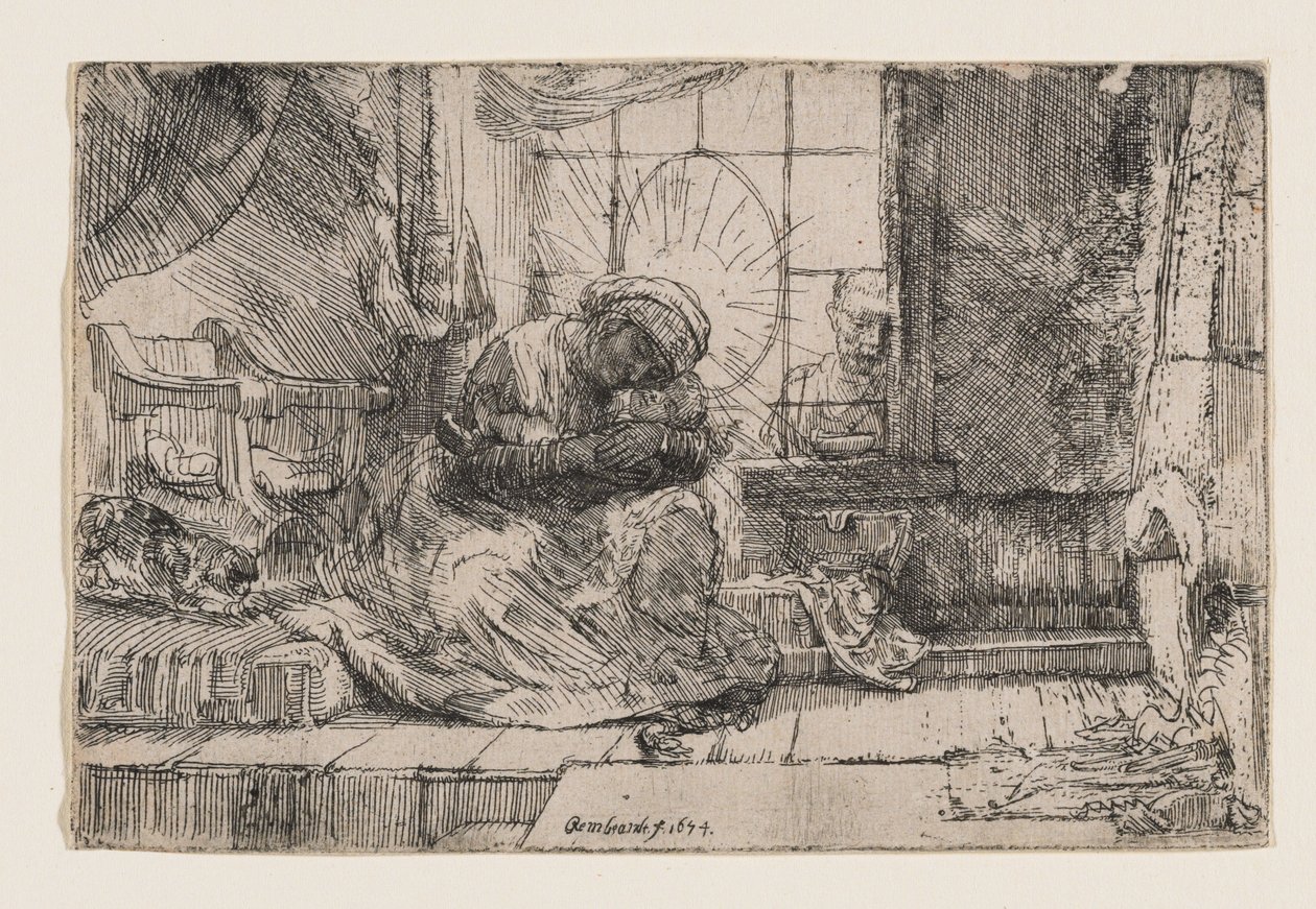 Jomfruen med barnet, katten og slangen av Rembrandt van Rijn