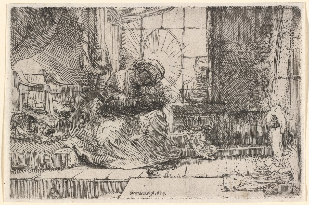 Jomfruen og barnet med katten og slangen av Rembrandt van Rijn