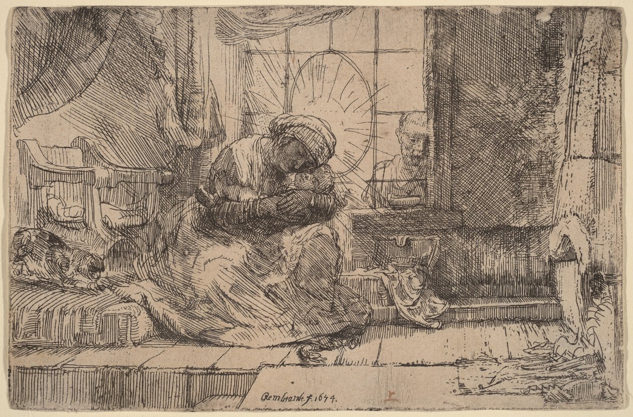 Jomfruen med barnet, katten og slangen av Rembrandt van Rijn