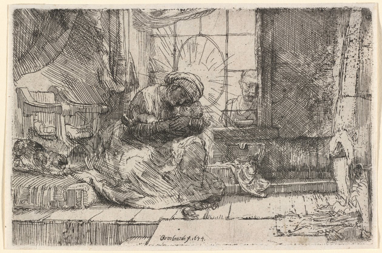 Jomfruen med barnet, katten og slangen av Rembrandt van Rijn