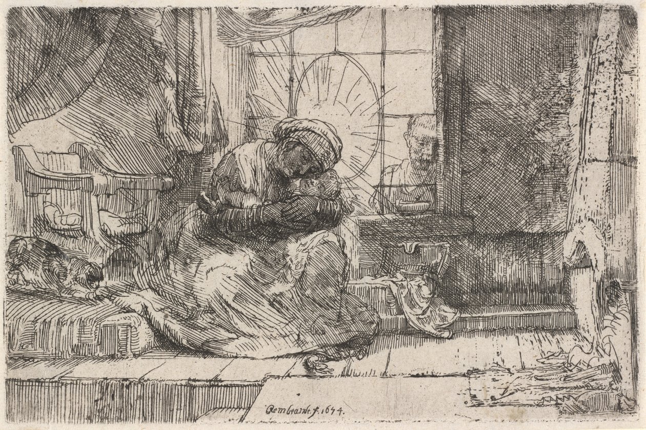Jomfruen og barnet med katten og slangen, 1654. av Rembrandt van Rijn