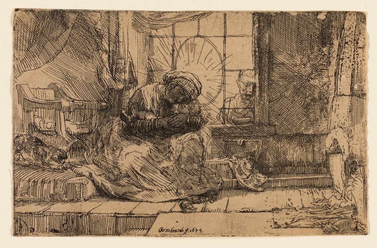 Jomfruen og barnet med katten og slangen av Rembrandt van Rijn