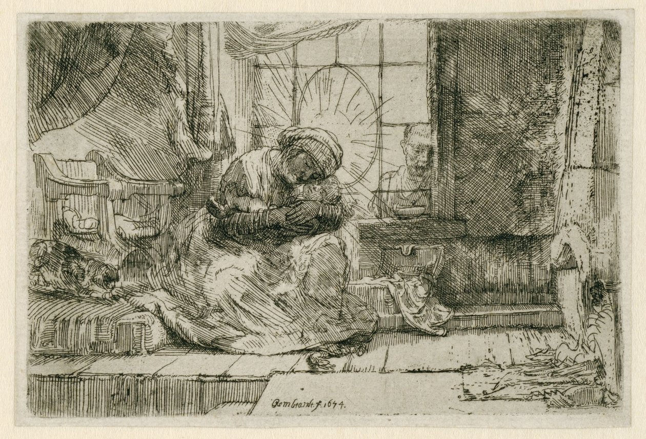 Jomfruen og barnet med katten og slangen av Rembrandt van Rijn