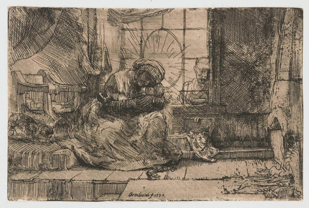 Jomfruen og barnet med katten og slangen av Rembrandt van Rijn