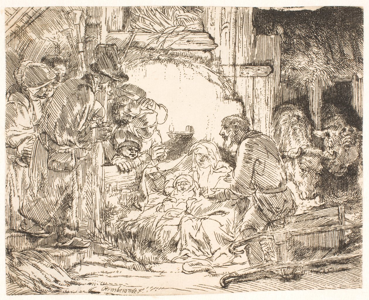 Hyrdenes tilbedelse (med lampen) av Rembrandt van Rijn