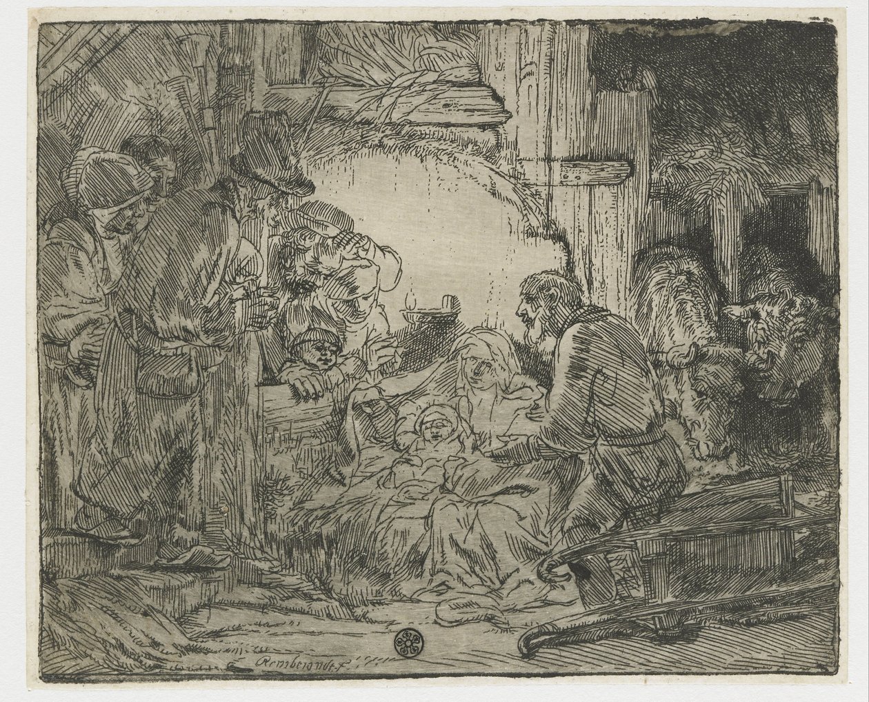 Hyrdenes tilbedelse: med lampen av Rembrandt van Rijn