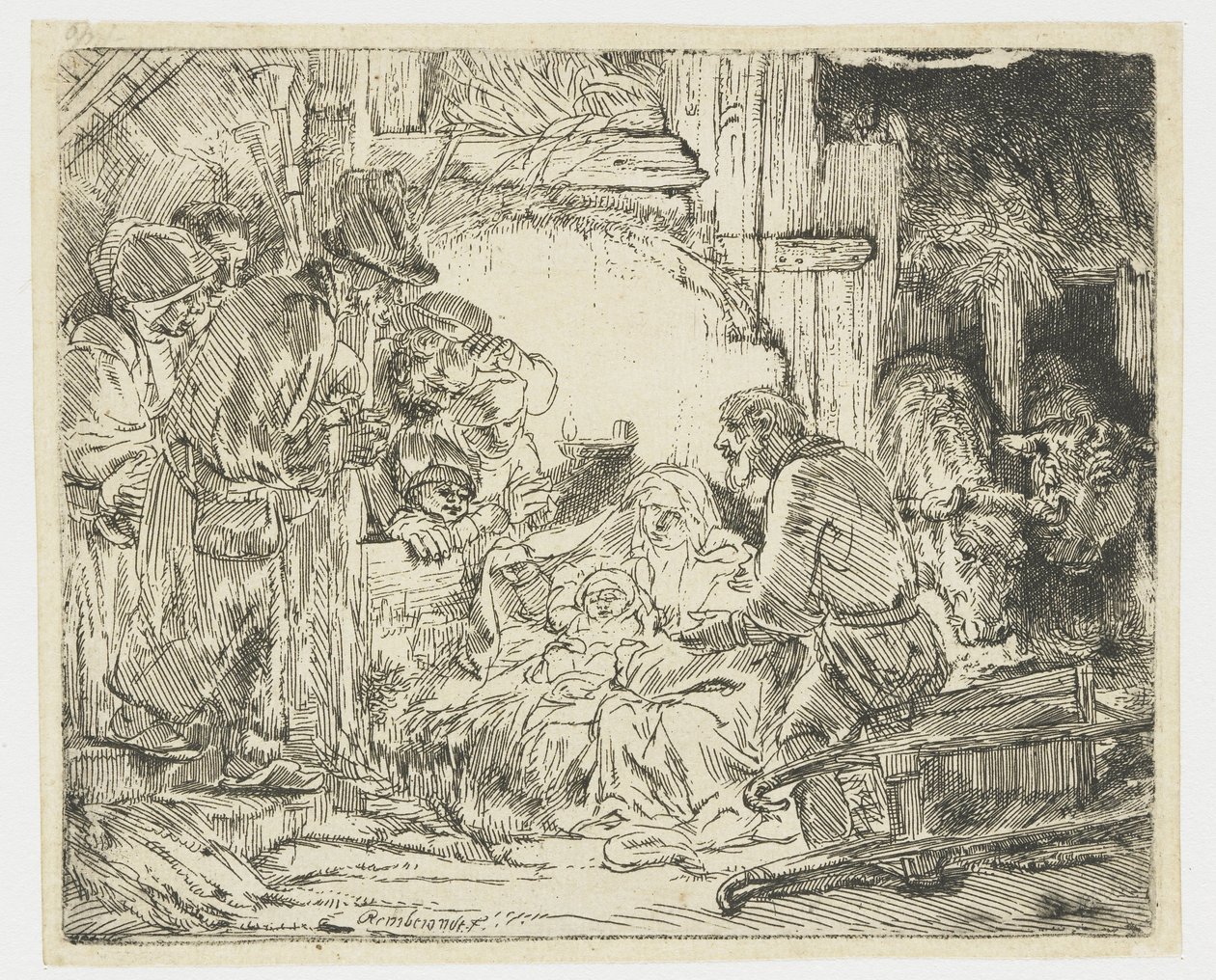Hyrdenes tilbedelse: med lampen av Rembrandt van Rijn