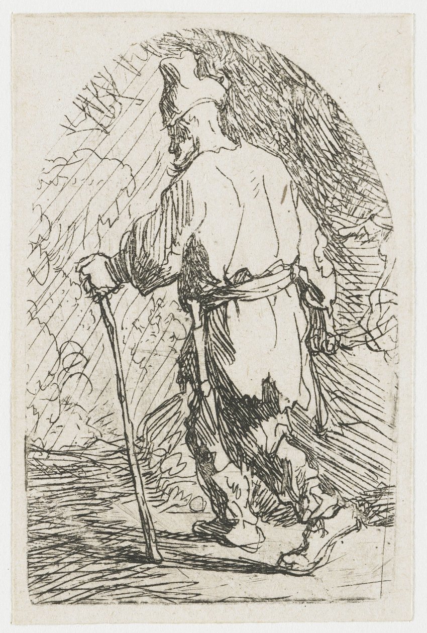 Flukten til Egypt: en skisse: St. Josef av Rembrandt van Rijn