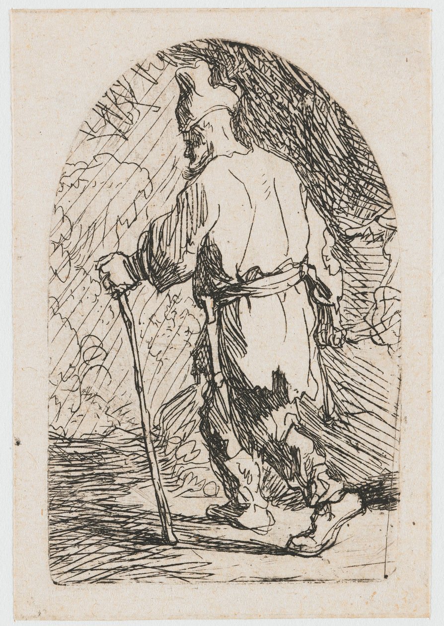Flukten til Egypt: en skisse: St. Josef av Rembrandt van Rijn