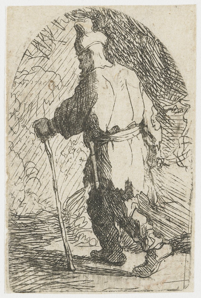Flukten til Egypt: en skisse: St. Josef av Rembrandt van Rijn