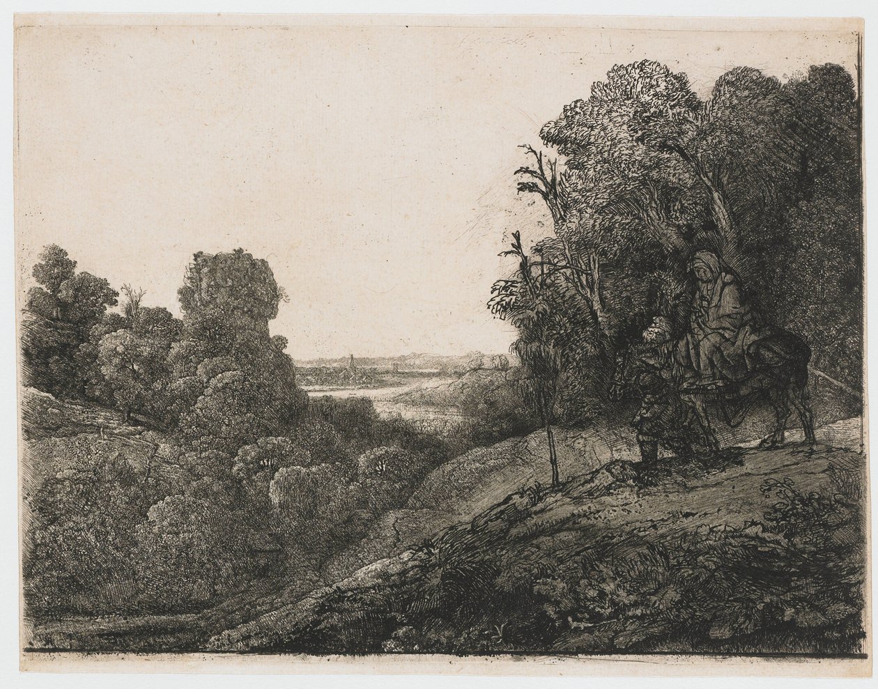 Flyturen til Egypt: endret plate fra Seghers av Rembrandt van Rijn