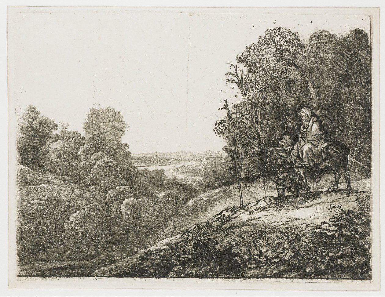 Flukten til Egypt: bearbeidet illustrasjon fra Seghers av Rembrandt van Rijn