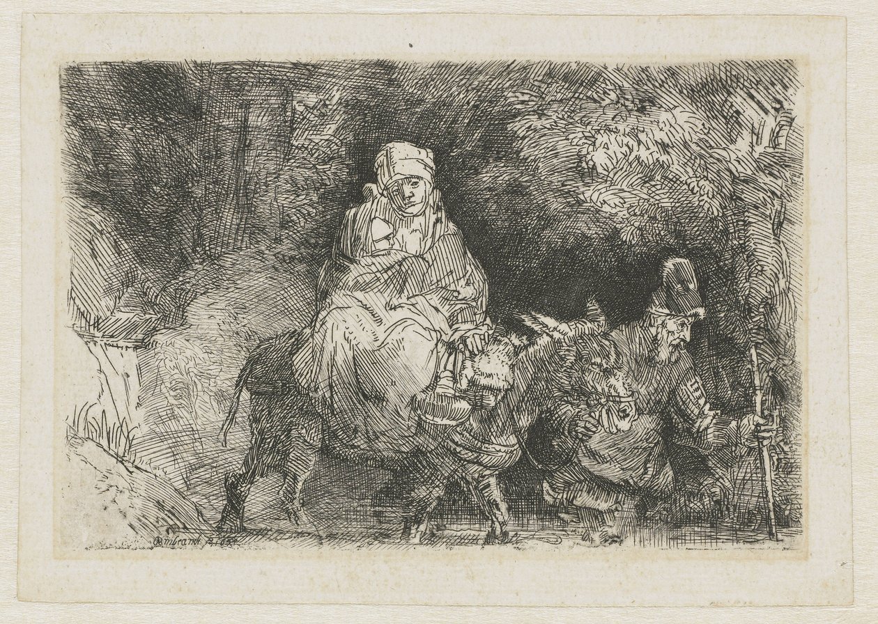 Flyturen til Egypt krysser en bekk av Rembrandt van Rijn