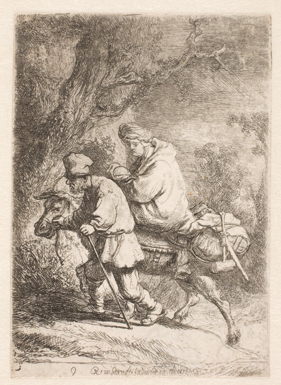 Flukten til Egypt: liten tallerken av Rembrandt van Rijn