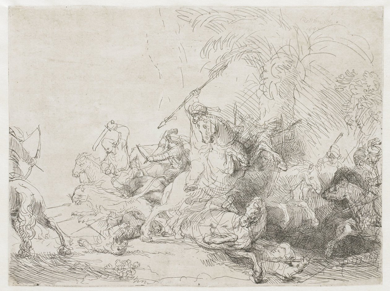 Den store løvejakten av Rembrandt van Rijn