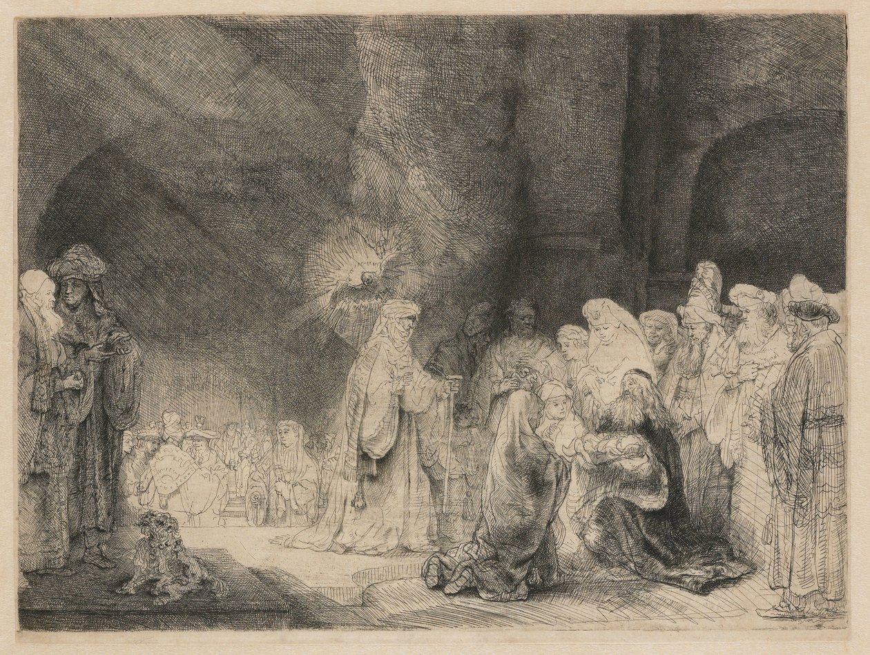 Presentasjonen i tempelet: avlangt trykk av Rembrandt van Rijn