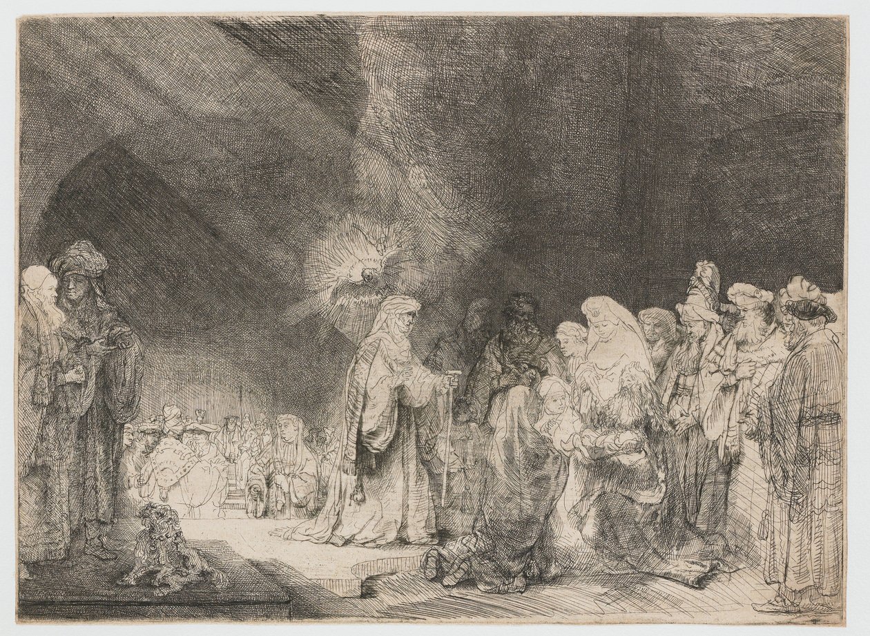 Presentasjonen i tempelet: avlangt trykk av Rembrandt van Rijn