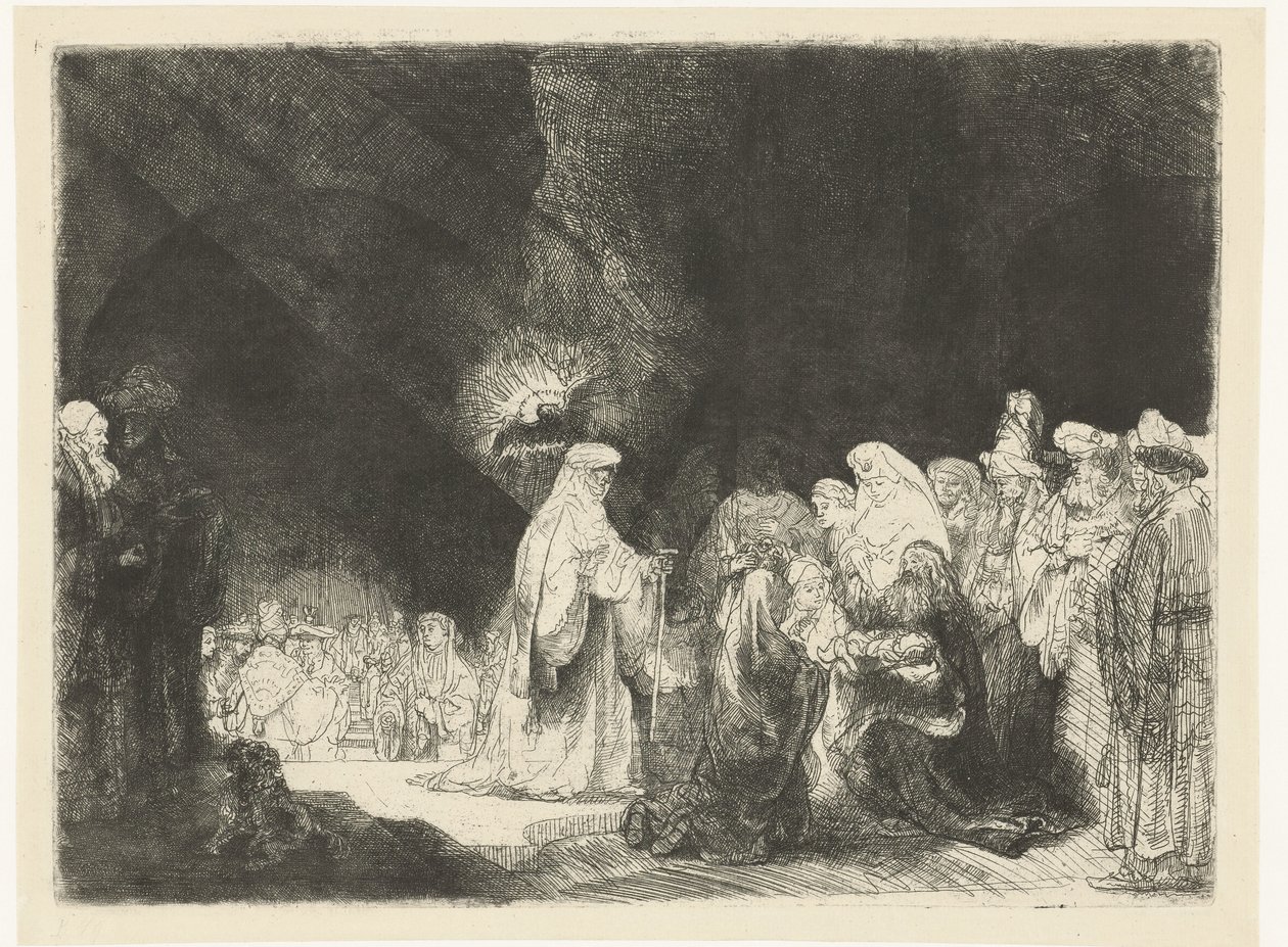 Presentasjonen i tempelet: avlangt trykk av Rembrandt van Rijn