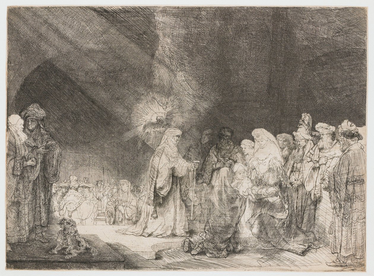 Presentasjonen i tempelet: avlangt trykk av Rembrandt van Rijn