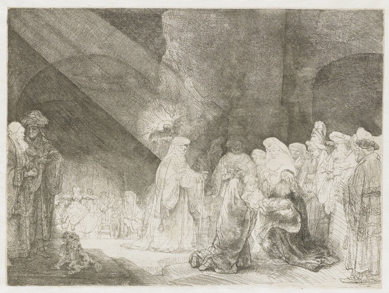 Fremvisningen i tempelet: avlang trykk av Rembrandt van Rijn
