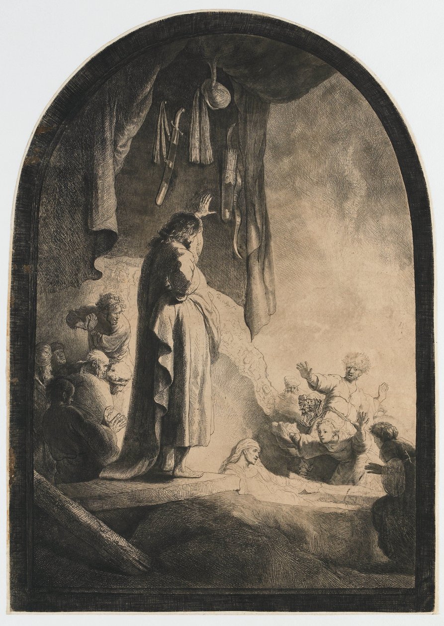 Oppreisningen av Lasarus: den større platen av Rembrandt van Rijn