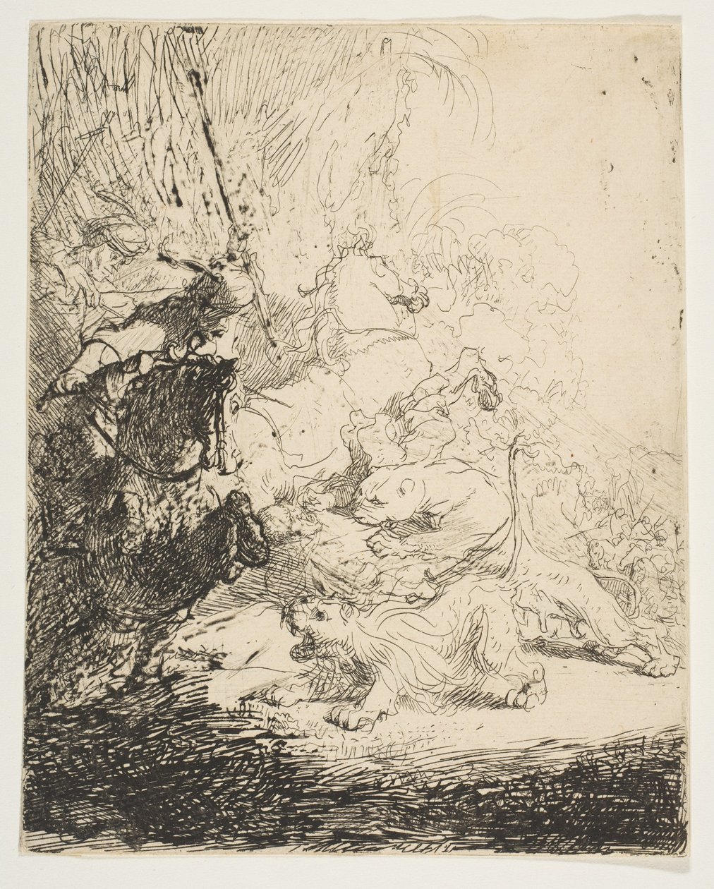 Småløvejakten, med to løver, ca. 1632. av Rembrandt van Rijn