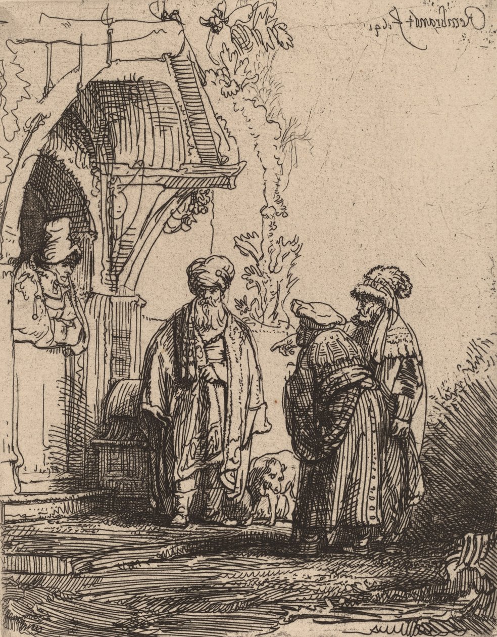 Tre orientalske skikkelser Jacob og Laban, 1641. av Rembrandt van Rijn
