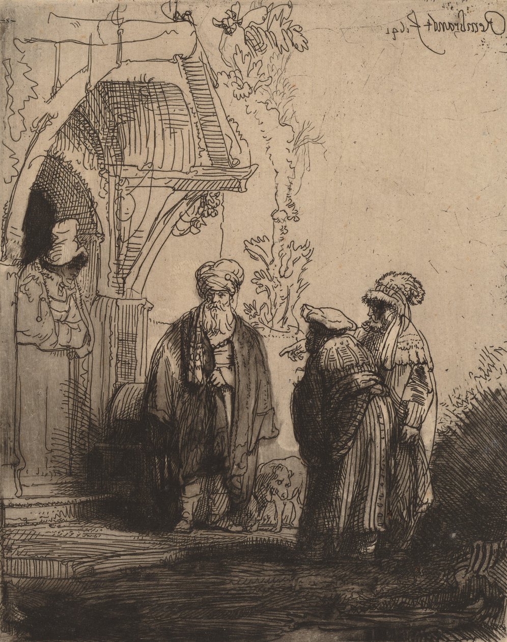 Tre orientalske skikkelser Jacob og Laban, 1641. av Rembrandt van Rijn
