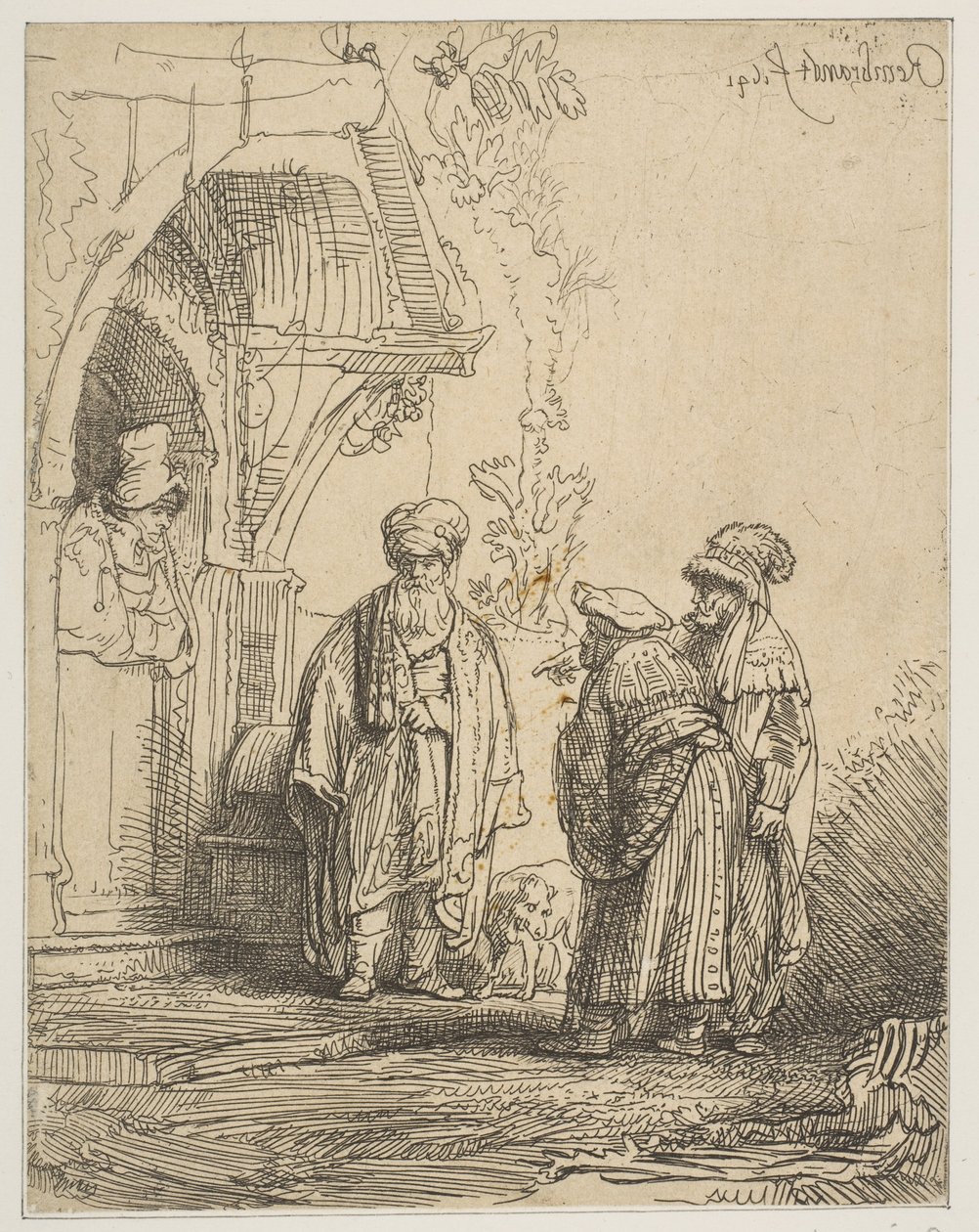 Tre orientalske skikkelser Jacob og Laban, 1641. av Rembrandt van Rijn