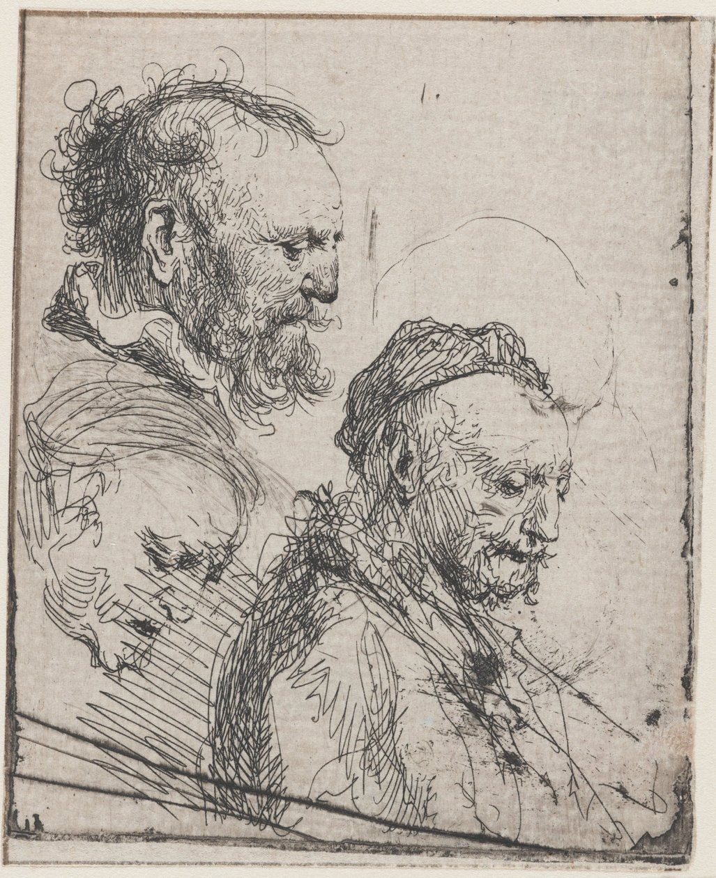 Tre studier av gamle menns hoder av Rembrandt van Rijn