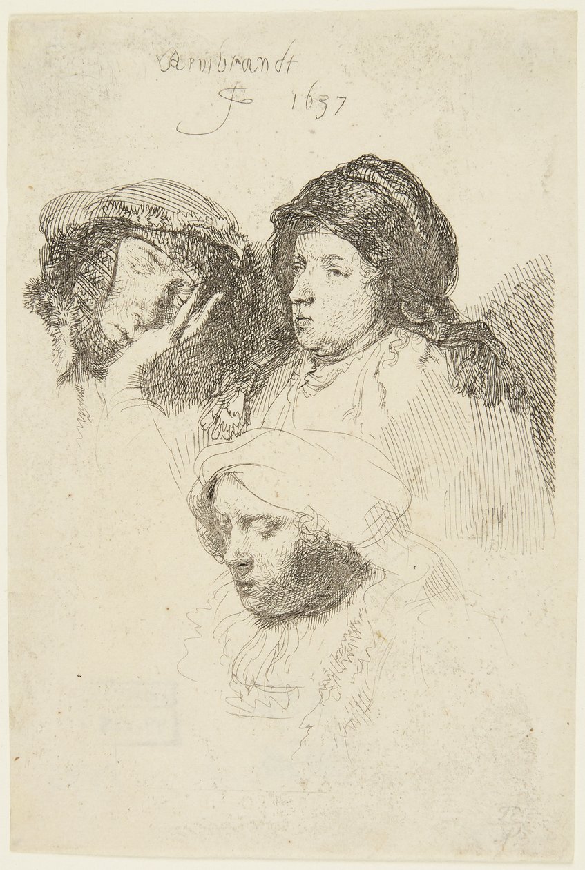 Tre kvinnehoder av Rembrandt van Rijn