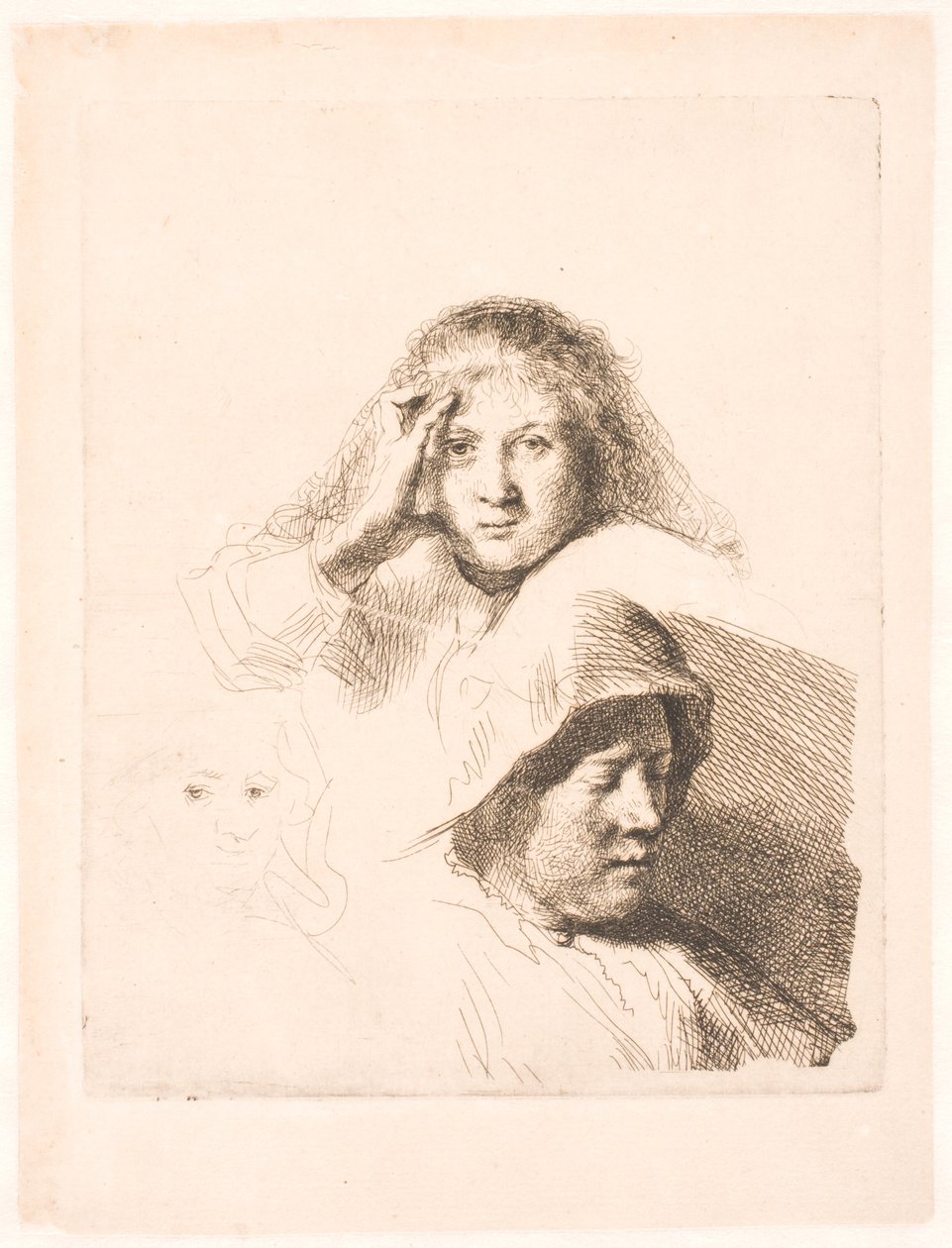 Tre kvinners hoder, ett lett etset av Rembrandt van Rijn