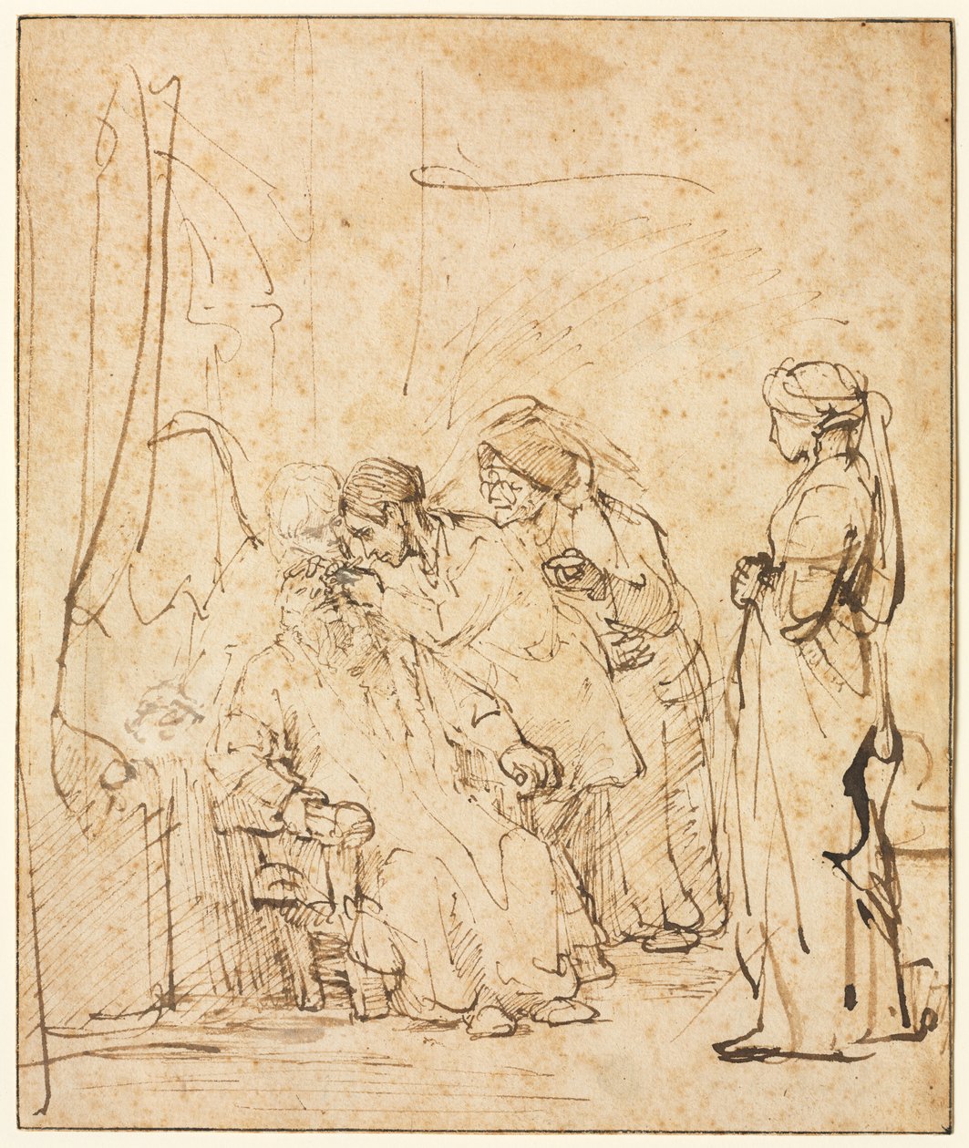 Tobias helbreder sin fars blindhet, ca. 1640-45. av Rembrandt van Rijn