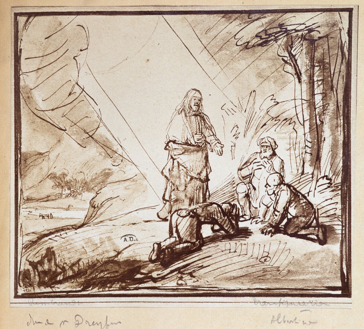 Transfiguration of Christ, pennetegning av Rembrandt, Holland, a.n.d. 19. av Rembrandt van Rijn
