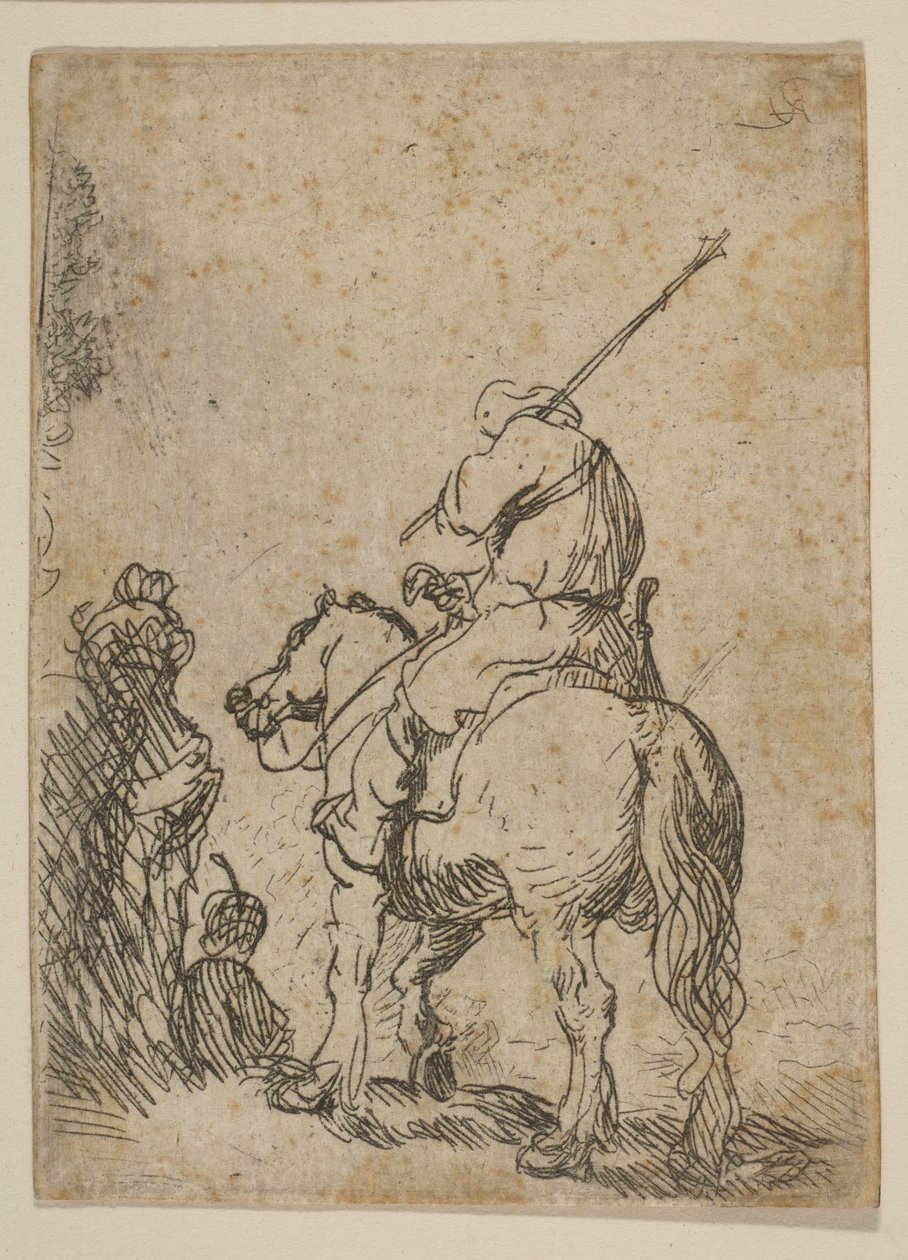 Turbansoldat til hest, ca. 1629. av Rembrandt van Rijn