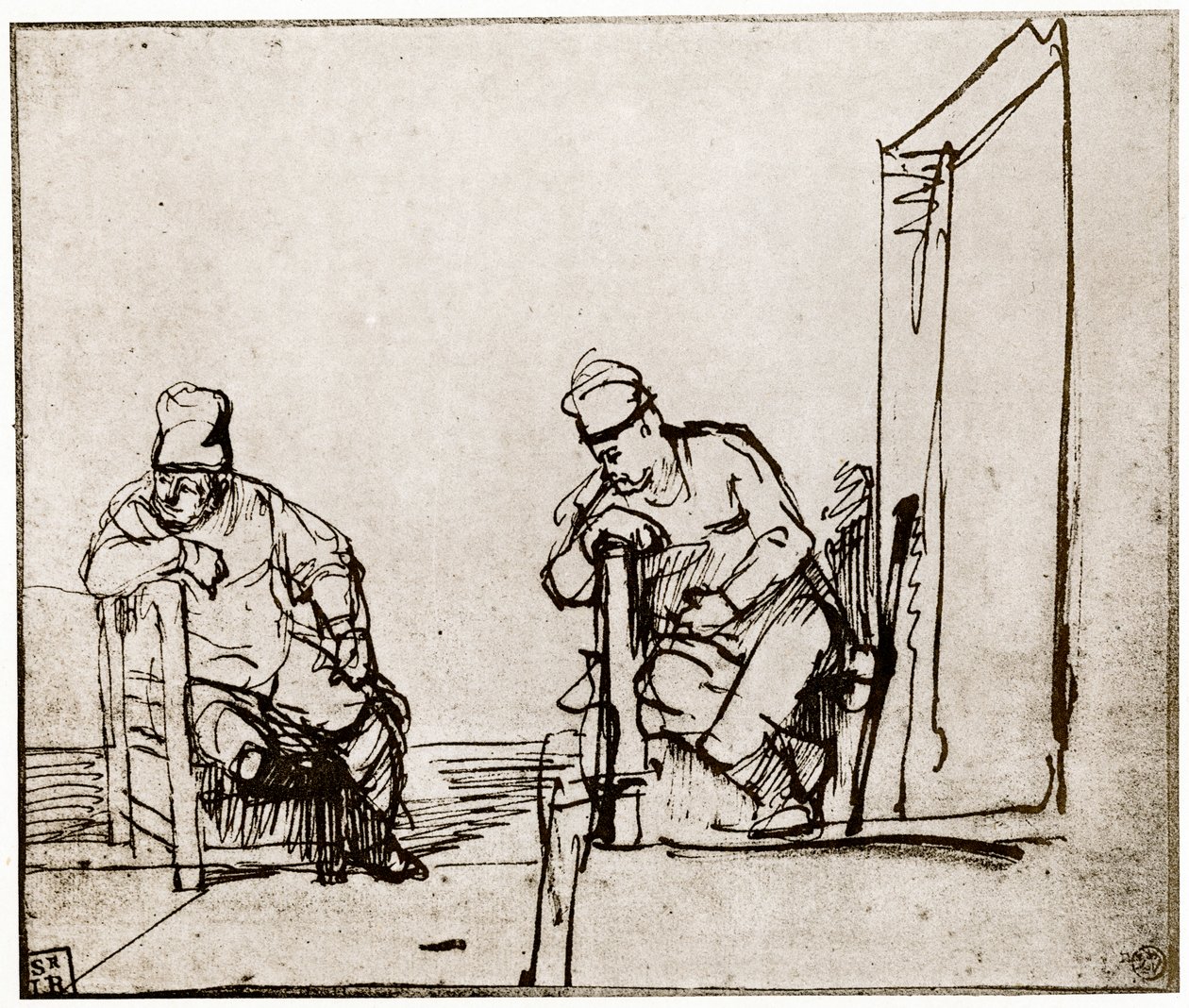 To menn sitter ved en døråpning, 1913. av Rembrandt van Rijn