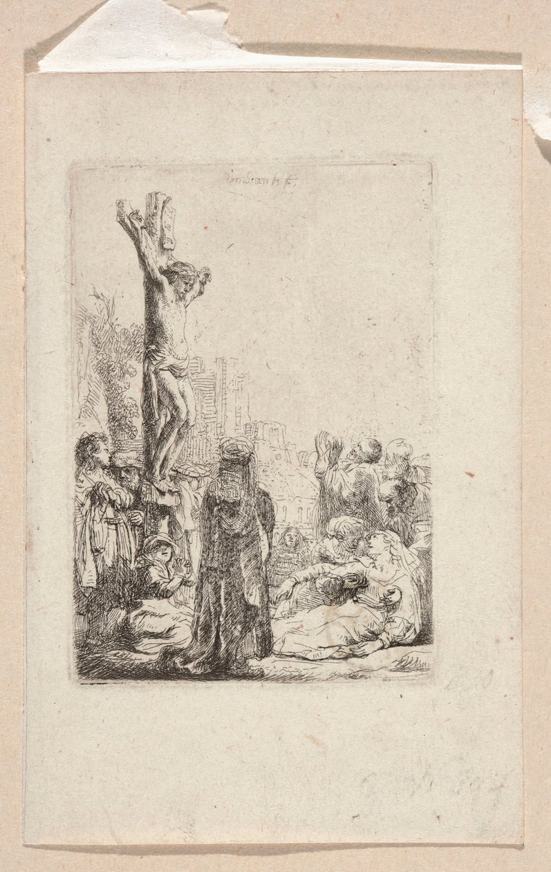 Korsfestelsen (Liten plate) av Rembrandt van Rijn